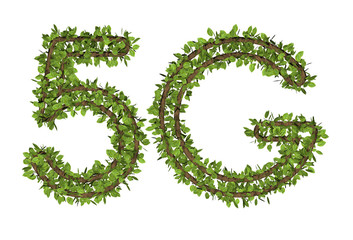 3d 5G text on white background. Leaf style text.