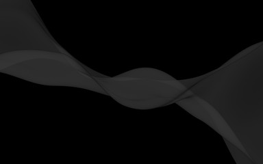 Black abstract background. Fluttering black scarf. Waving on wind black fabric. 3D illustration