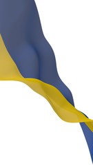 The flag of Ukraine on a white background. National flag and state ensign. Blue and yellow bicolour. 3D illustration waving flag
