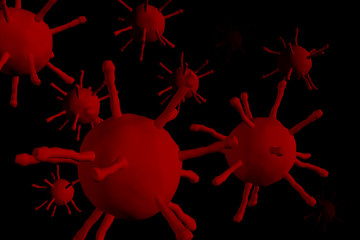 Red viruses on a dark background