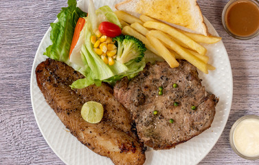 Pork, Beef, Salmon, T-bone, Sirloin, Steak Selections
