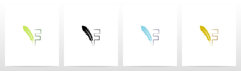 Feather Quill On Letter Logo Design F