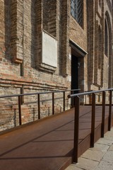 footbridge entrance detail of La Misericordia building in Venice