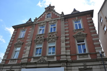 Giessen, Germany - City center, Old Town, the central city district with colorful buildings, shops and signs