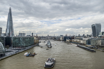 Aerial view of London over the Thames River