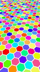 Honeycomb multi-colored. Perspective view on polygon look like honeycomb. Isometric geometry. 3D illustration