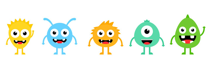 Set of cartoon cute monsters. Halloween design vector illustration isolated on white background