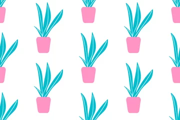 Deurstickers Planten in pot Abstracte huisinstallatie in een pot. Naadloze vector structuurpatroon in plat ontwerp geïsoleerd op een witte achtergrond.