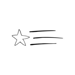 Falling star. Handdrawn doodle vector icon icon. Space sky travelling symbol. Naive style.  Isolated on white background.
