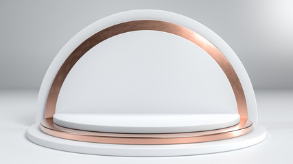 White and golden round stage, pedestal or podium. Use for product identity, branding and presenting cosmetics or fashion.  3d illustration
