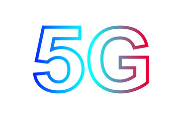 5G logo font for technology future, numbers 5 and G symbol blue and purple, 5G alphabet for business digital network global concept