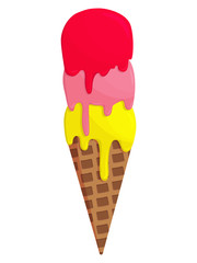 Flat vector illustration: ice cream. Waffle cone.
