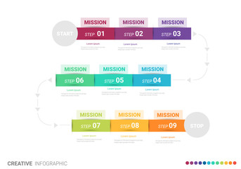 Infographic design elements for your business with 9 options, parts, steps or processes, Vector Illustration. 