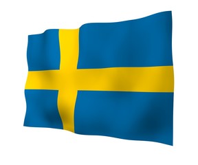 The flag of Sweden. Official state symbol of the Kingdom of Sweden. A blue field with a yellow Scandinavian cross that extends to the edges of the flag. 3d illustration