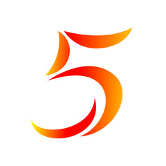 number 5 graphic modern isolated on white background, number five orange gradient color, 5 font for logo or graphic symbol modern