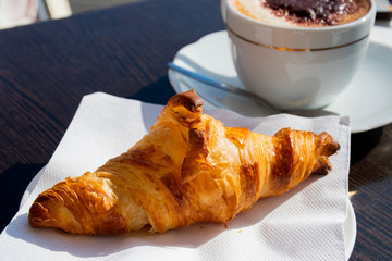French croissant breakfast continental at the hotel or terrace