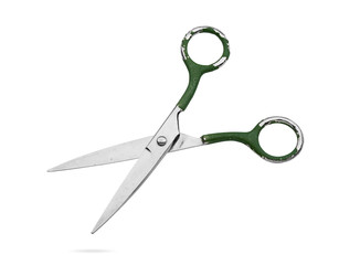 Retro old scissors on a white background