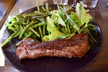 The beef steak at French restaurant in Paris.
