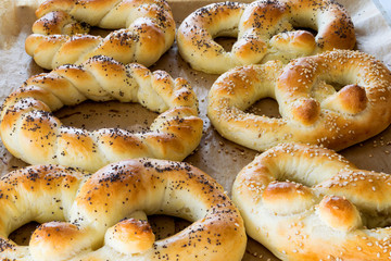 Traditional homemade bagels and pretzels