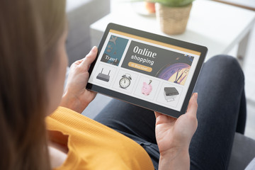 Shopping online on digital tablet