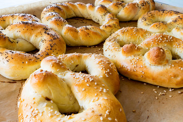 Traditional homemade bagels and pretzels