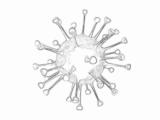 Colorless 3D COVID-19 . Black and white Corona virus for coloring