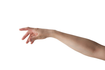 Close up Hand and arm on white background With clipping path. Can use for isolated or Show your product.