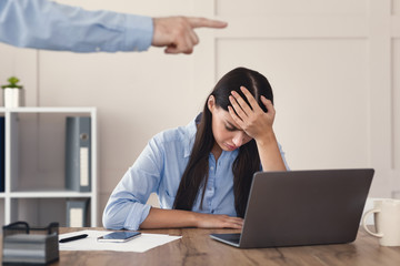 Businessman Firing Unhappy Employee Girl Pointing Finger At Office Door