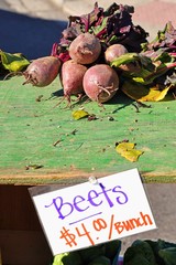 Fresh red beets at a farmers market