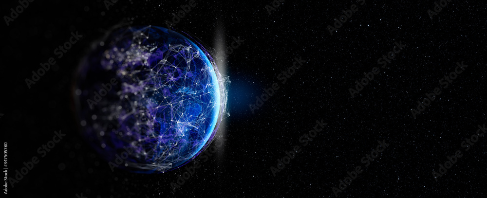 Aufkleber Photo of Communication technology for internet business. Global world network and telecommunication on earth and IoT. Elements of this image furnished by NASA