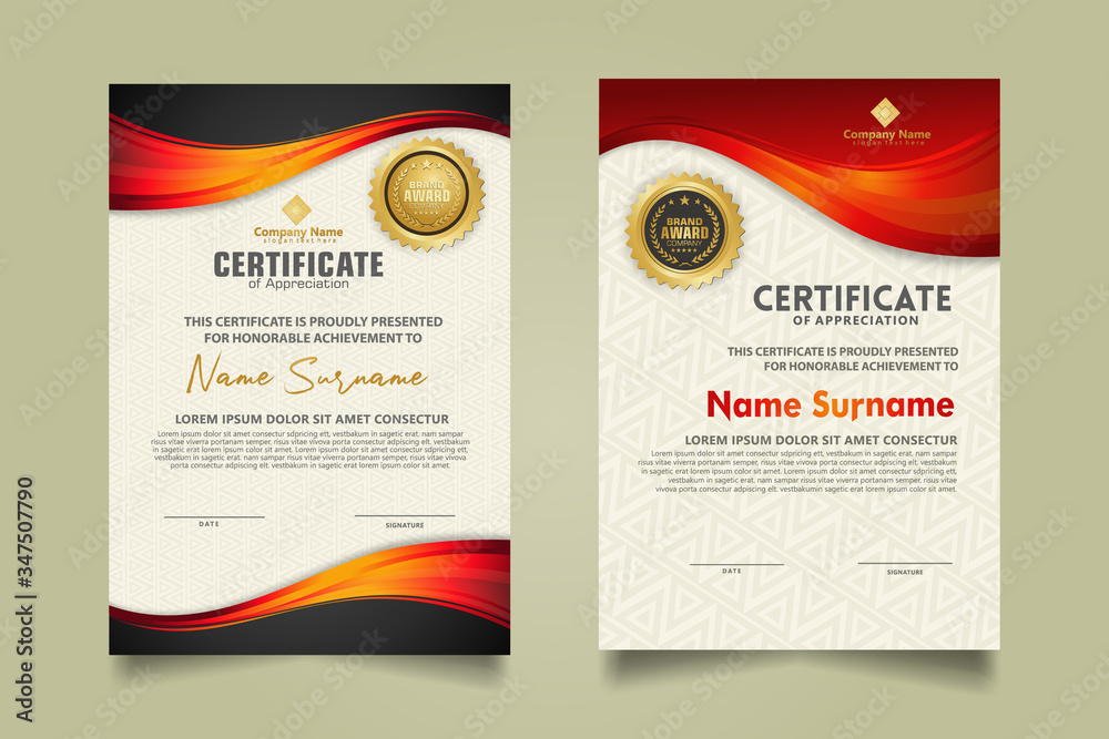 Wall mural set modern certificate template with flow lines ornament and modern pattern background.