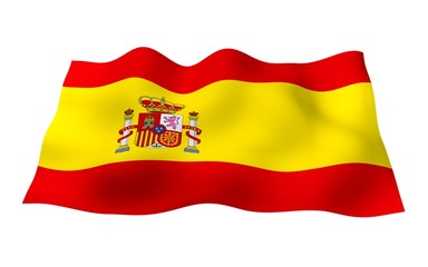 The flag of Spain. Official state symbol of the Kingdom of Spain. Concept: web, sports pages, language courses, travelling, design elements. 3d illustration