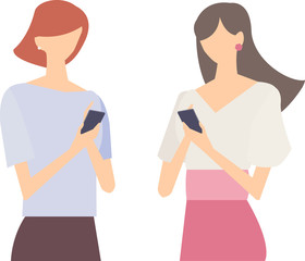 スマホを操作する女性のベクターイラスト