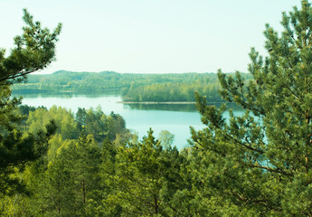 Very beautiful landscape from the hill Ladakalnis. View of the lake with reflection in the water
