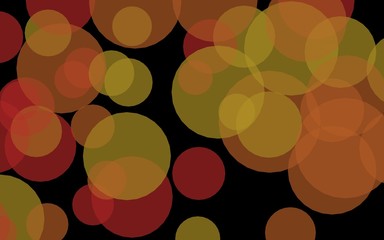Multicolored translucent circles on a dark background. Yellow tones. 3D illustration