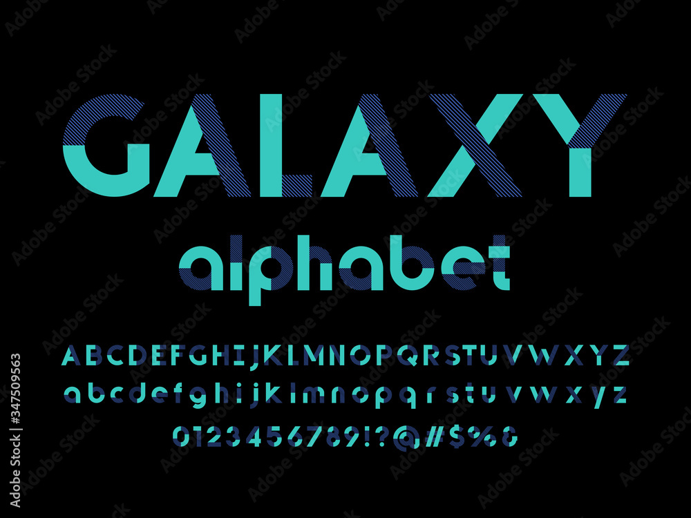 Fototapete modern multiple line style alphabet design with uppercase, lowercase, numbers and symbols