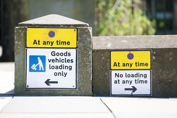 No goods vehicles loading at any time road sign
