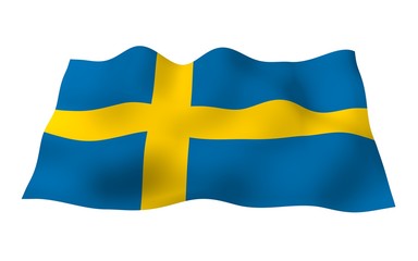 The flag of Sweden. Official state symbol of the Kingdom of Sweden. A blue field with a yellow Scandinavian cross that extends to the edges of the flag. 3d illustration