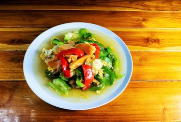 stir fried bell pepper with sausage in plate