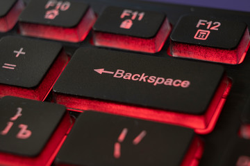 macro shot of a red keyboard  button backspace