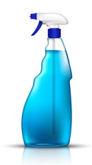 3d realistic vector blue spray bottle of glass cleaner. Isolated illustration icon on white background. 