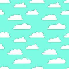 Vector illustration. Seamless background. White clouds in the blue sky.