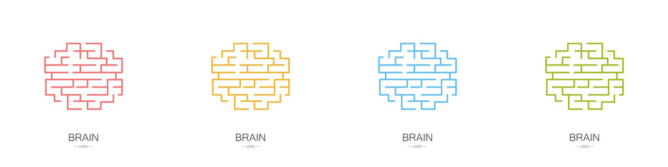 Set of brain logos. Collection. The concept of thinking and knowledge. Modern style. Vector illustration
