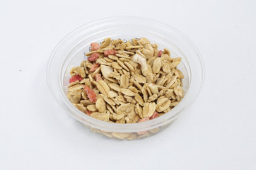 Dried cereals on a white background