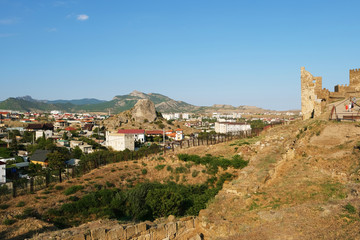 Obraz premium View at Saharnaya Golova mountain from Genoese fortress, Sudak.