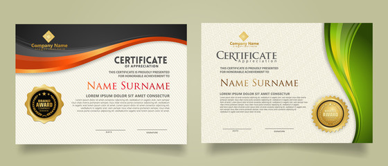 set modern certificate template with flow lines ornament and modern pattern background.