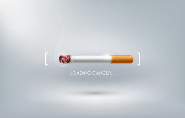 Stop smoking concept advertisement, cigarette burning as cancer loading bar, World no tobacco day, vector illustration