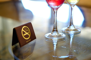 No smoking table sign, Do not smoke in restaurant, hotel sitting area.