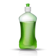 3d realistic vector dish washer liquid bottle with green cap. Isolated icon illustration on white background.