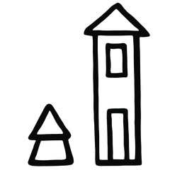 Abstract hand drawn house in minimalism style. Symbol of relax, separate housing. Sketch element for graphic design, logo, and illustrations.
Stock vector illustration. Isolated on white background.

